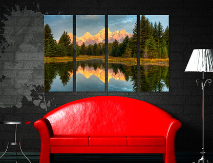 Reflection Of Mountain And Trees On Water Canvas Print #7569