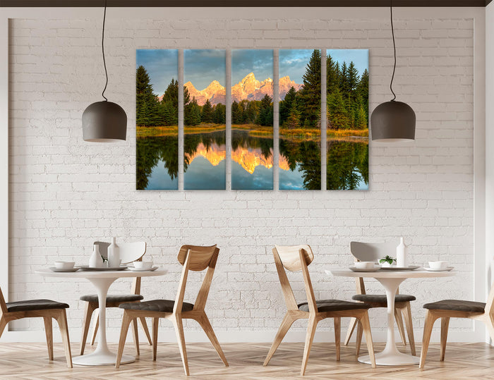Reflection Of Mountain And Trees On Water Canvas Print #7569