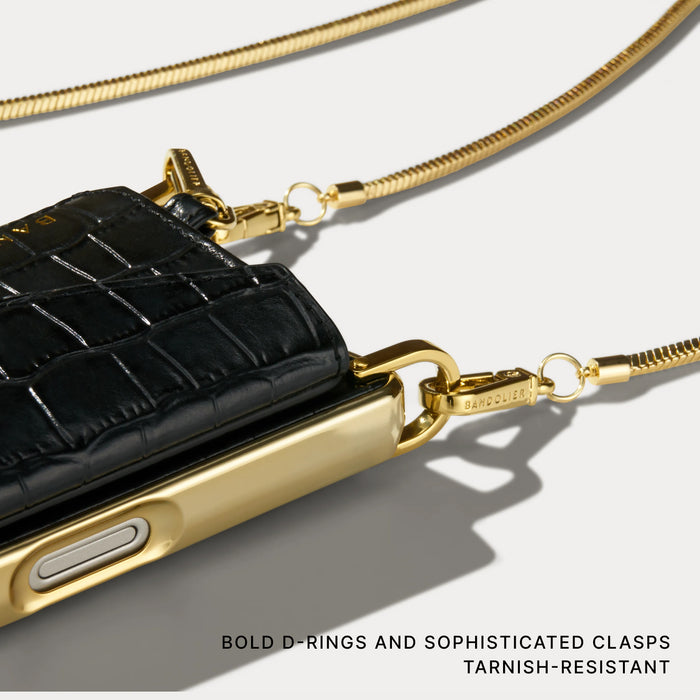Remi Chain Magnet Wallet Crossbody Phone Case Pouch Set - Black Croc/Gold
