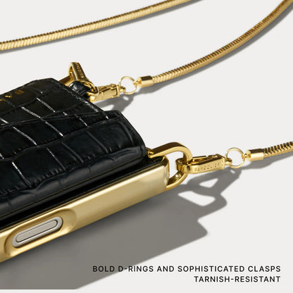Remi Chain Magnet Wallet Crossbody Phone Case Pouch Set - Black Croc/Gold