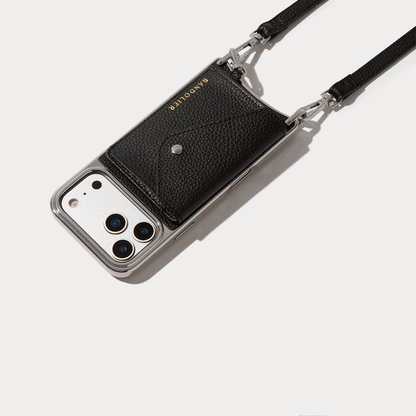 Remi Chrome Magnet Wallet Crossbody Phone Case - Black/Chrome Silver