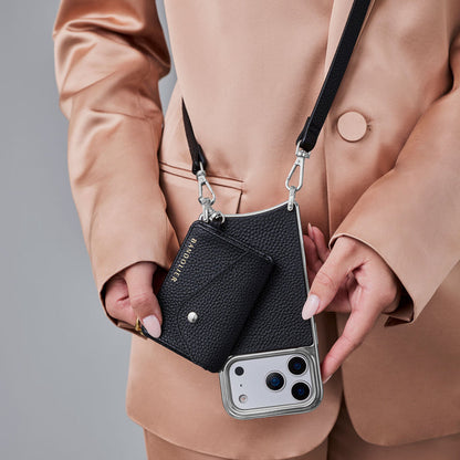 Remi Chrome Magnet Wallet Crossbody Phone Case - Black/Chrome Silver