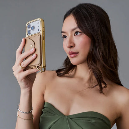 Remi Chrome Magnet Wallet Crossbody Phone Case - Tan/Chrome Gold
