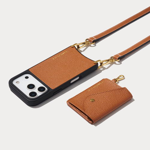 Remi Magnet Wallet Crossbody Phone Case - Saddle Brown/Gold