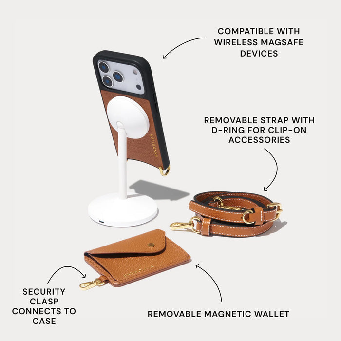 Remi Magnet Wallet Crossbody Phone Case - Saddle Brown/Gold