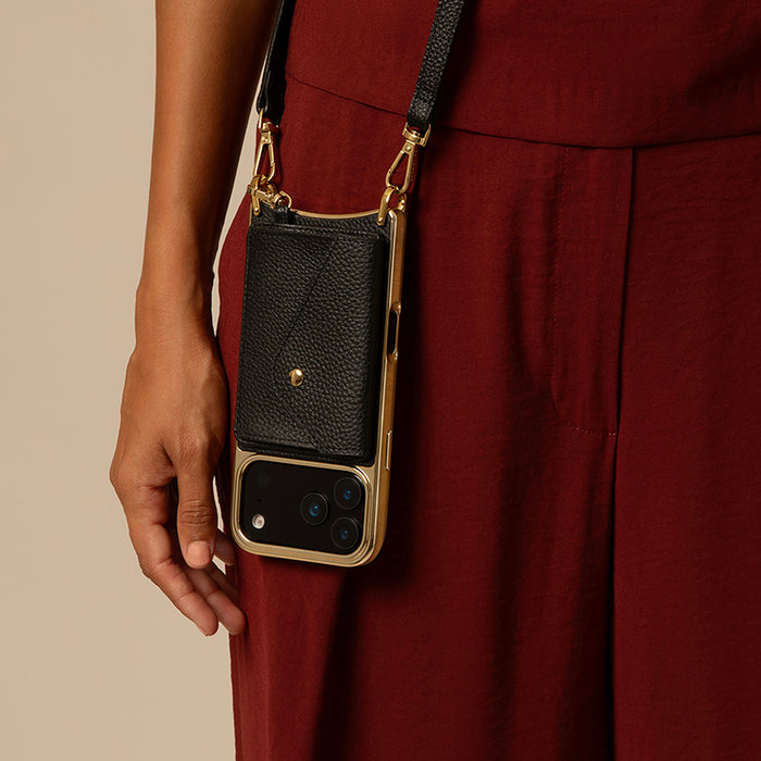 Remi Magnet Wallet Crossbody Phone Case Pouch Set - Black/Chrome Gold