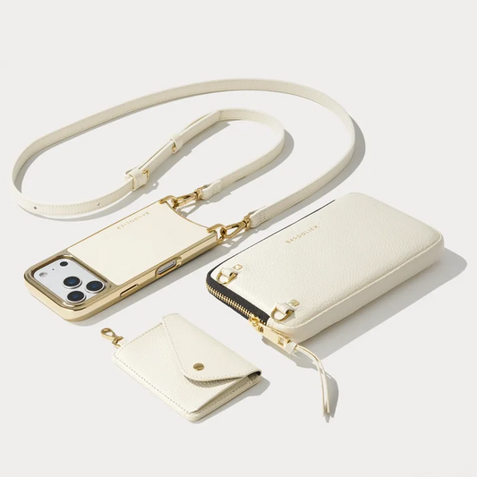 Remi Magnet Wallet Crossbody Phone Case Pouch Set - Ivory/Chrome Gold