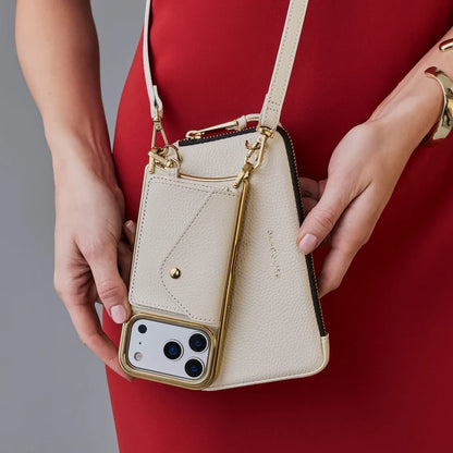Remi Magnet Wallet Crossbody Phone Case Pouch Set - Ivory/Chrome Gold