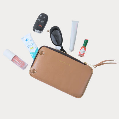 Remi Magnet Wallet Crossbody Phone Case Pouch Set - Tan/Chrome Gold