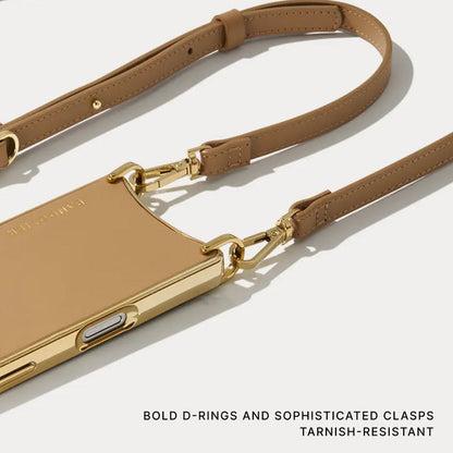 Remi Magnet Wallet Crossbody Phone Case Pouch Set - Tan/Chrome Gold