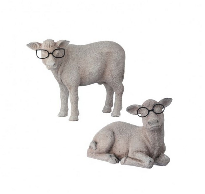 Resin Cow With Metal Glasses