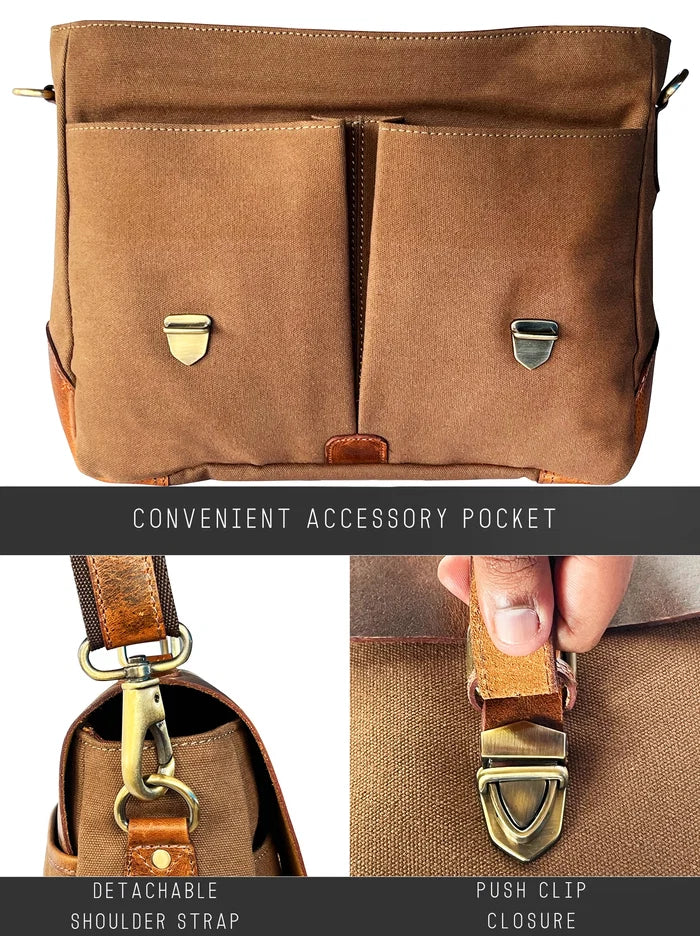 Retro Style Leather Canvas Messenger Bag Briefcase Laptop Bag (Olive Green)