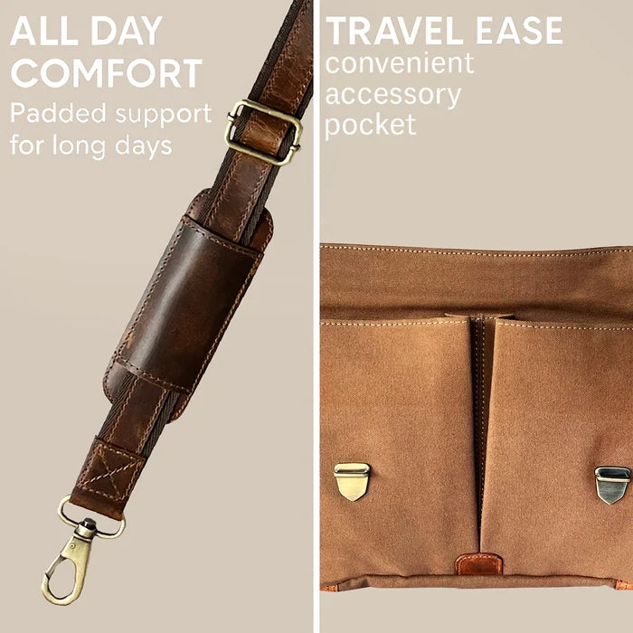 Retro Style Leather Canvas Messenger Bag Briefcase Laptop Bag (Olive Green)