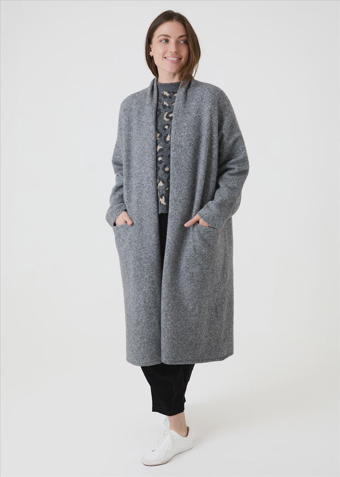 Roll Neck Coatigan - Mid Grey