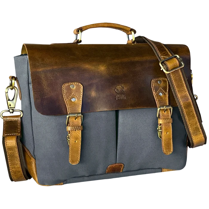 Rover Leather Canvas Messenger Bag Briefcase Laptop Bag (Dark Grey)