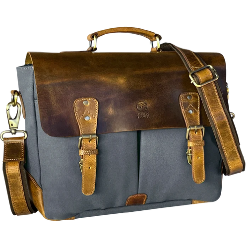 Rover Leather Canvas Messenger Bag Briefcase Laptop Bag (Dark Grey)