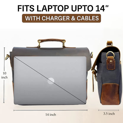 Rover Leather Canvas Messenger Bag Briefcase Laptop Bag (Dark Grey)