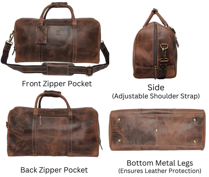 Sasha Carry On Leather Duffle Bag (Walnut Brown)