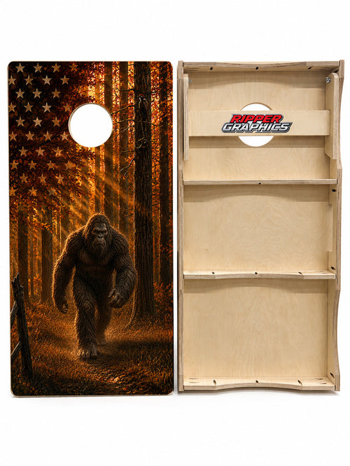 Sasquatch Big Foot American Flag Cornhole Design