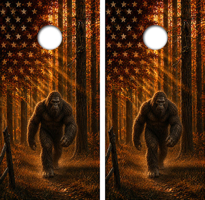 Sasquatch Big Foot American Flag Cornhole Design