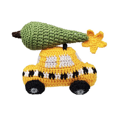 Set of 3 Hand Crochet Yellow Taxi Ornaments, Fair Trade from Armenia