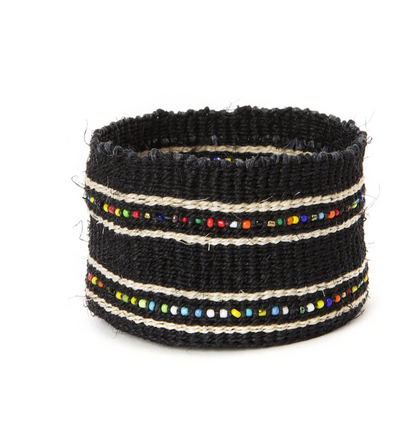 Set of 3 Small Desktop Handwoven Black Beaded Baskets, Kenya, Fair Trade