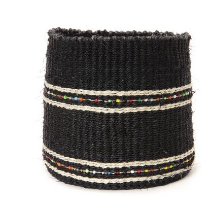 Set of 3 Small Desktop Handwoven Black Beaded Baskets, Kenya, Fair Trade