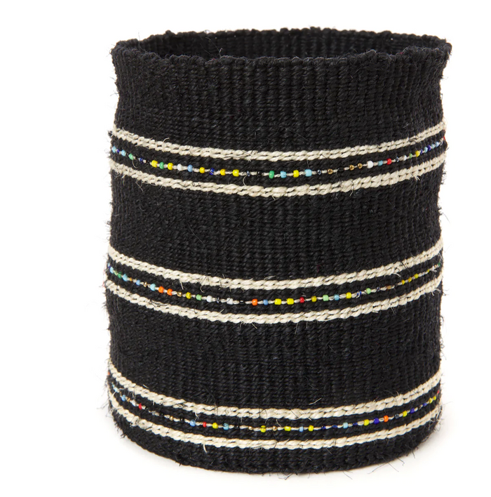 Set of 3 Small Desktop Handwoven Black Beaded Baskets, Kenya, Fair Trade