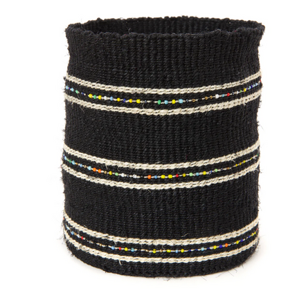 Set of 3 Small Desktop Handwoven Black Beaded Baskets, Kenya, Fair Trade