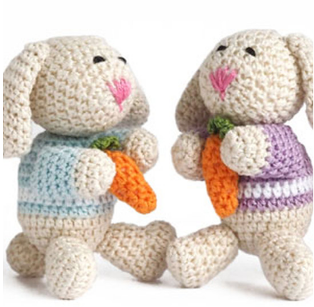 Set of 4 Hand Crocheted Easter Bunny Ornaments,  Fair Trade