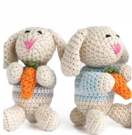 Set of 4 Hand Crocheted Easter Bunny Ornaments,  Fair Trade
