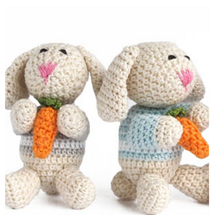 Set of 4 Hand Crocheted Easter Bunny Ornaments,  Fair Trade