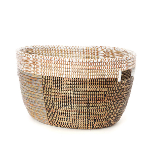 Set of Three Handwoven Brown & White Nesting Sewing Baskets, Fair Trade - Give Back Goods