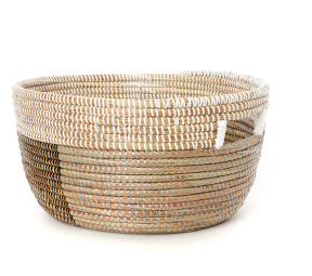 Set of Three Handwoven Brown & White Nesting Sewing Baskets, Fair Trade - Give Back Goods