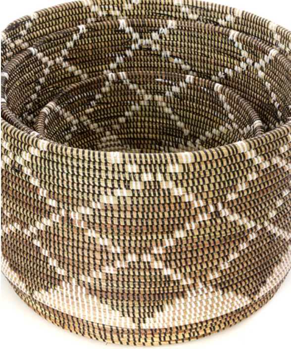 Set of Three Handwoven Cattail Diamond Nesting Baskets, Fair Trade