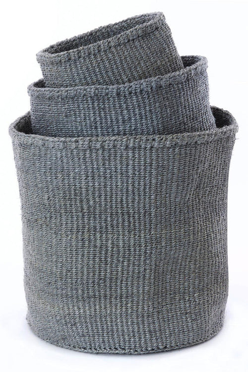 Set of Three Handwoven Gray Sisal Nesting Storage Baskets, Fair Trade, Kenya