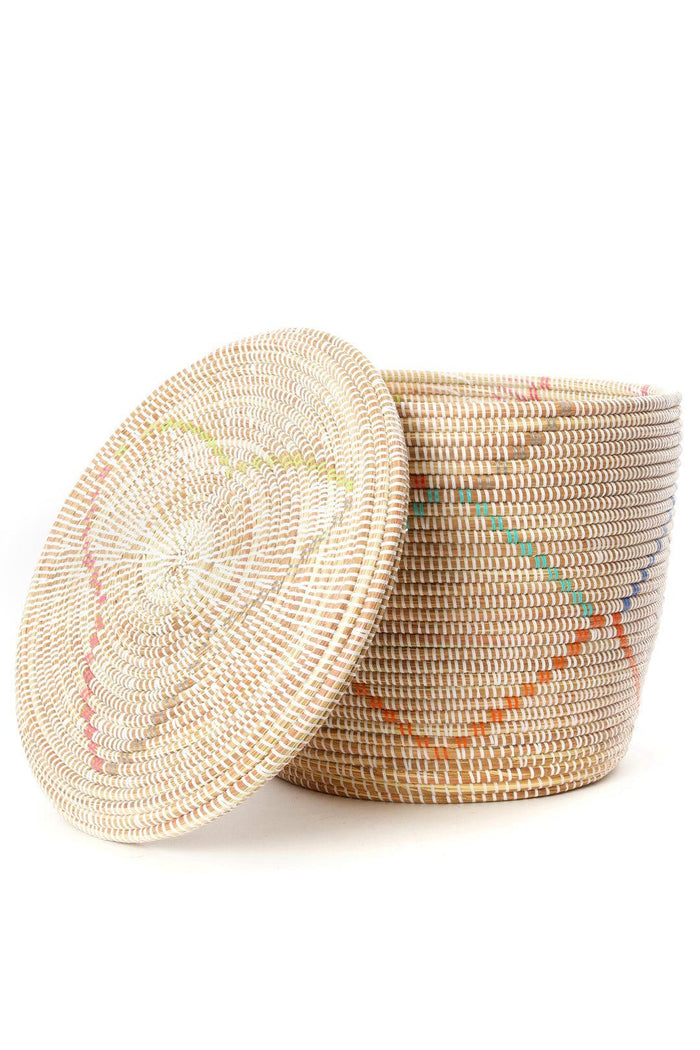 Set of Three Rainbow Garland Lidded White Storage Baskets Default Title