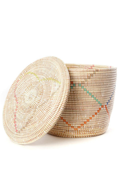 Set of Three Rainbow Garland Lidded White Storage Baskets Default Title