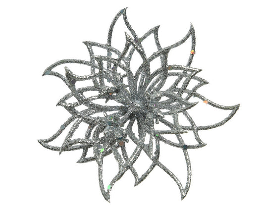 Silver Poinsettia Cut Out Clip On Flower Decoration