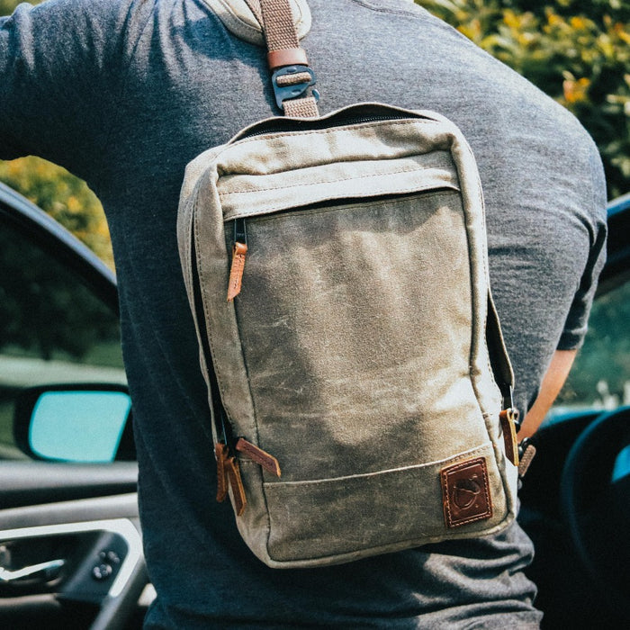 sling-bag (Tan)(Waxed Canvas)