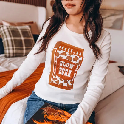 Slow Burn Matchbook Long Sleeve Baby Tee Shirt