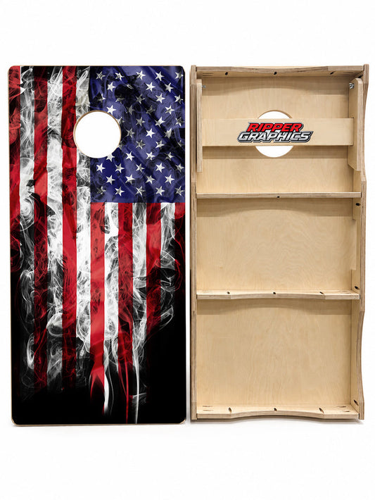 Smokey American Flag Cornhole Design