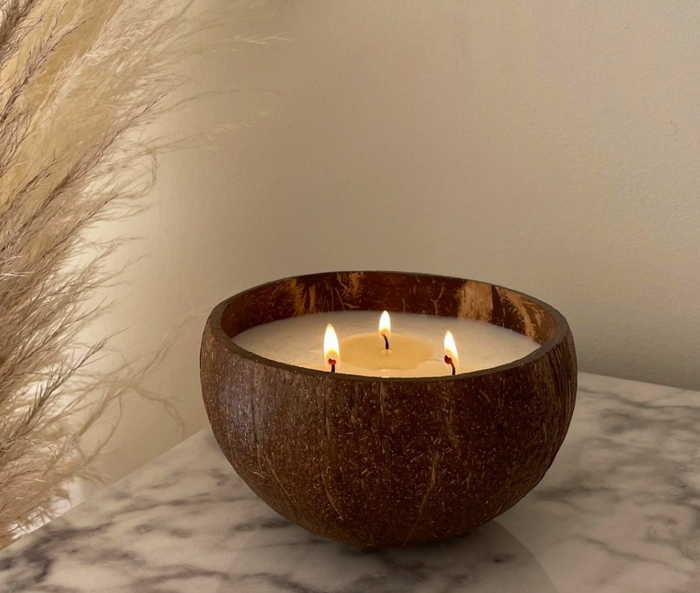 Soy Candle hand poured in Coconut Shell- Fair Trade and Sustainable