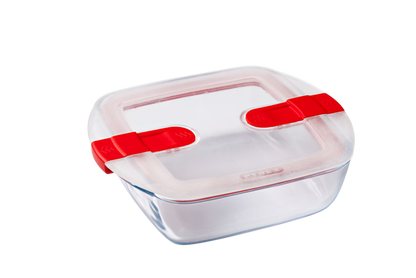 Square glass dish with steam valve lid - Cook & Heat