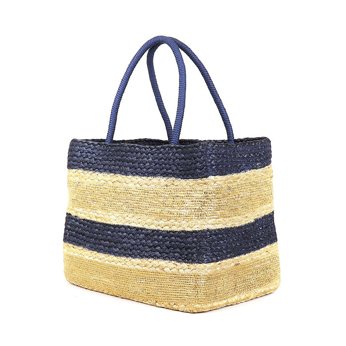 Square Jute Striped Basket - Navy