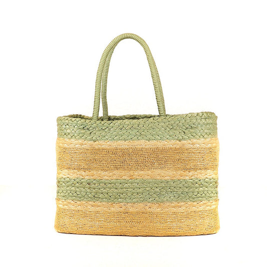 Square Jute Striped Basket - Sage