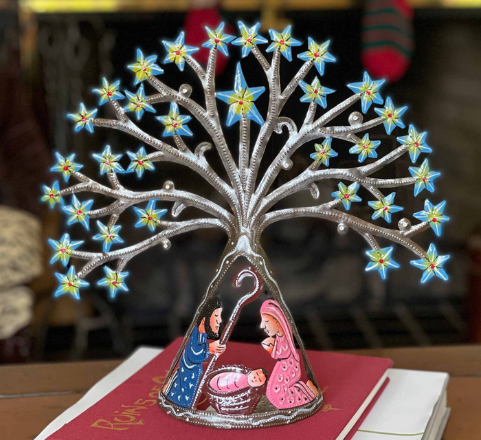 Starry Night Nativity Scene, Handcrafted from steel Drums in Haiti, Fair trade