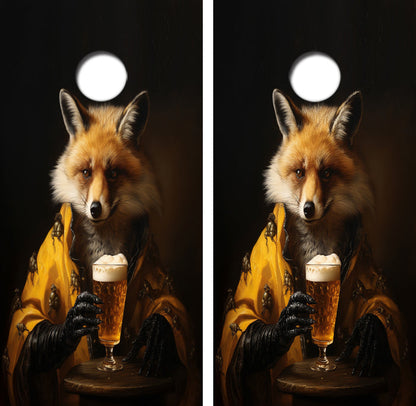 Steam Punk Fox Drinking Beer Cornhole Design