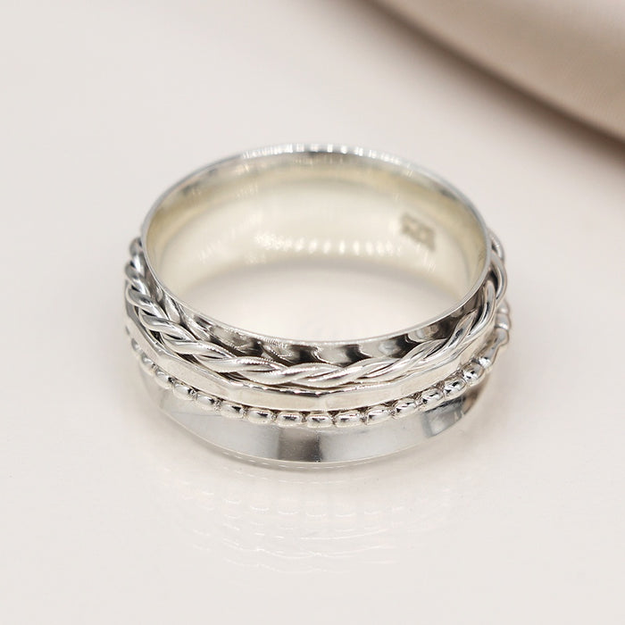 Sterling Silver Twist & Dots Spinning Ring