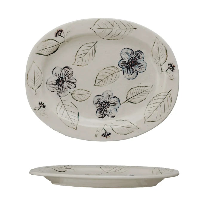 Stoneware Platter w/ Wax Relief Flowers